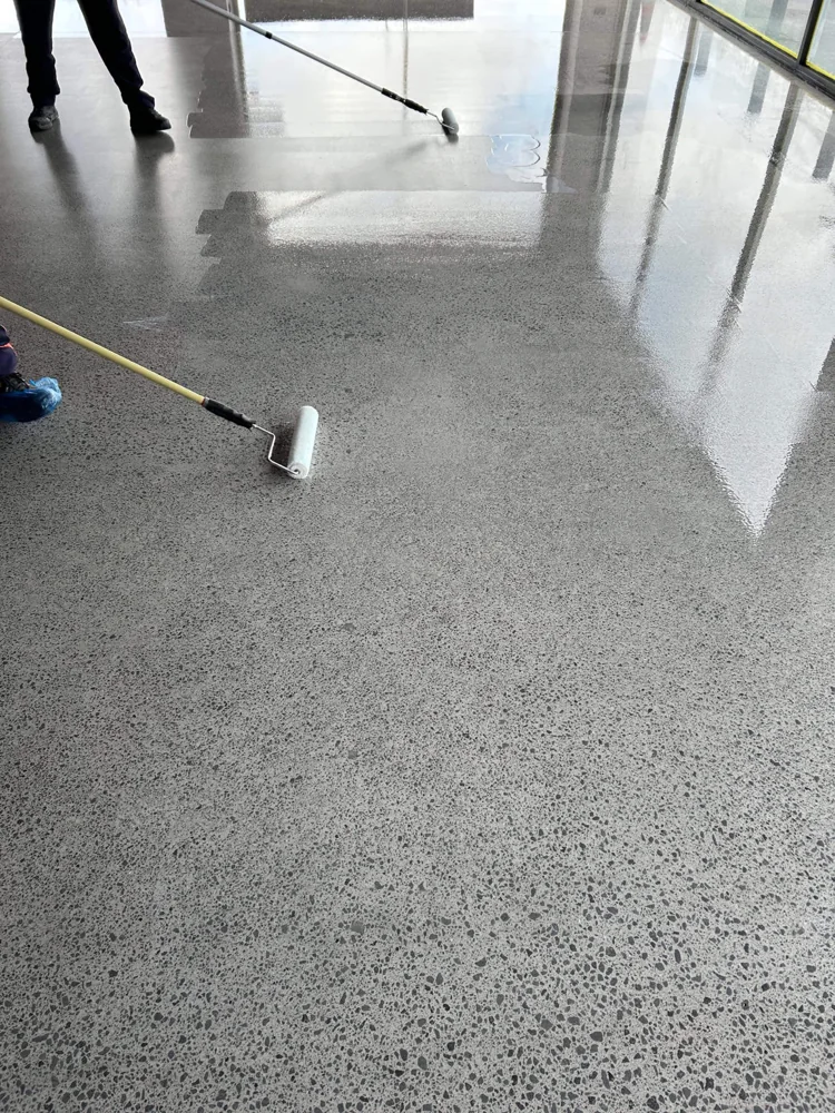 Completed clear-coated concrete floor at Burswood Events Centre